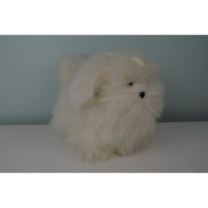 Vintage 1984 Dakin White Puppy Dog Plush Stuffed Animal Toy Long Hair Bow Fluffy